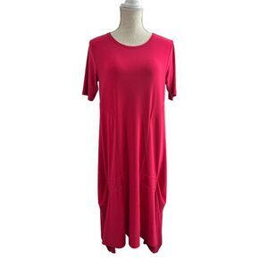 Sympli Midi Dress Sz 8 Stretch Drapey Lagenlook Minimalist Travel Comfort